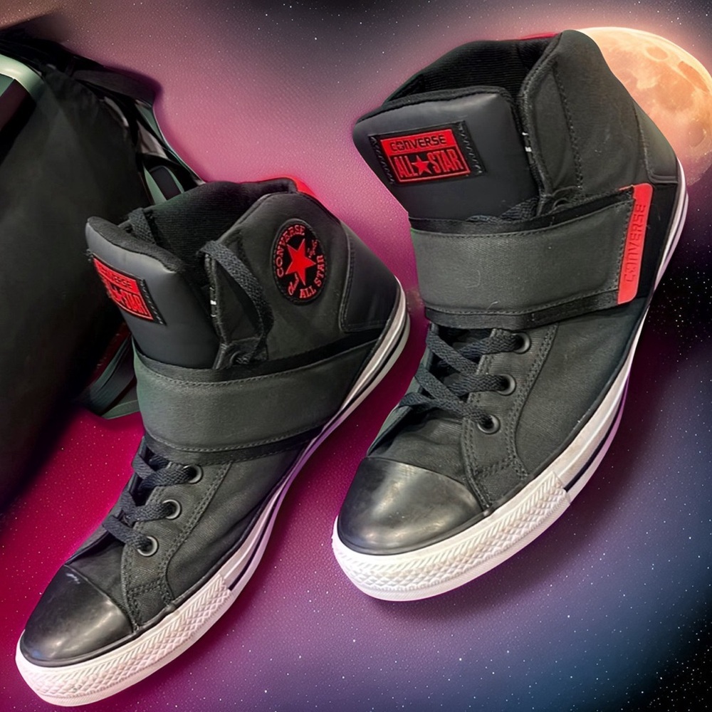 Converse Black High-Top Sneakers with Red Accents